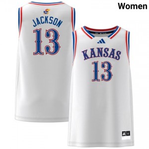 Women's Elmarko Jackson White Kansas Jayhawks #13 College Basketball University Jersey 309852-447
