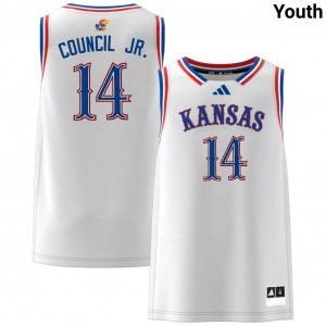 Youth Melvin Council Jr. White Kansas Jayhawks #14 College Basketball 2025-26 Jerseys 862534-240